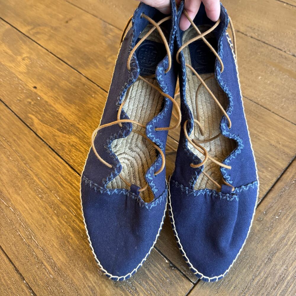 Tory Burch Navy Lace-Up Espadrille Flats - Picture 9 of 10